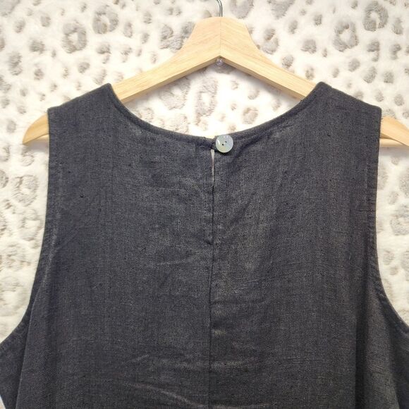 Vintage Women's Black Linen Sleeveless Lagenlook Sheath Dress Size 12 - Picture 6 of 11